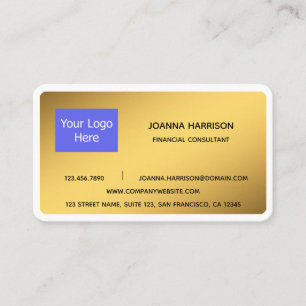 Minimalist Elegant Gold Logo Financial Consultant Business Card