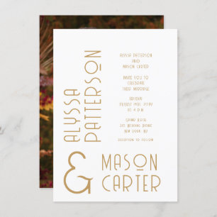 Minimalist Elegant Gold Modern Photo Wedding Invitation