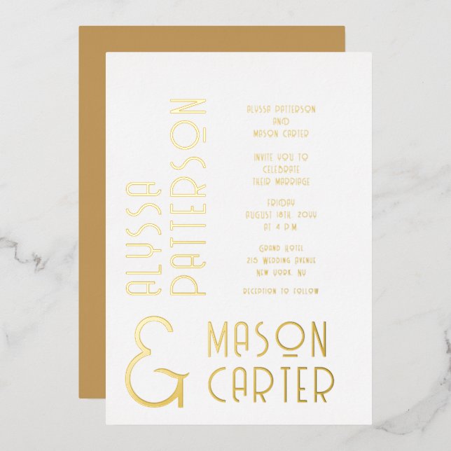 Minimalist Elegant Gold Modern Wedding Foil Invitation (Front/Back)
