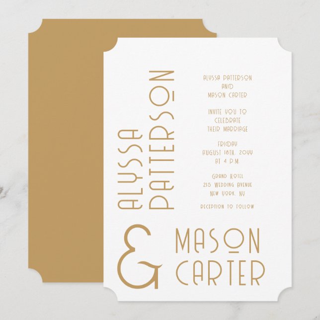 Minimalist Elegant Gold Modern Wedding Invitation (Front/Back)