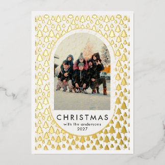 Minimalist Elegant Gold Tree Personalized Chrismas Foil Holiday Card