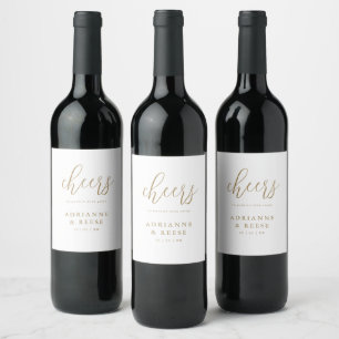Minimalist Elegant Gold & White Wedding Wine Label