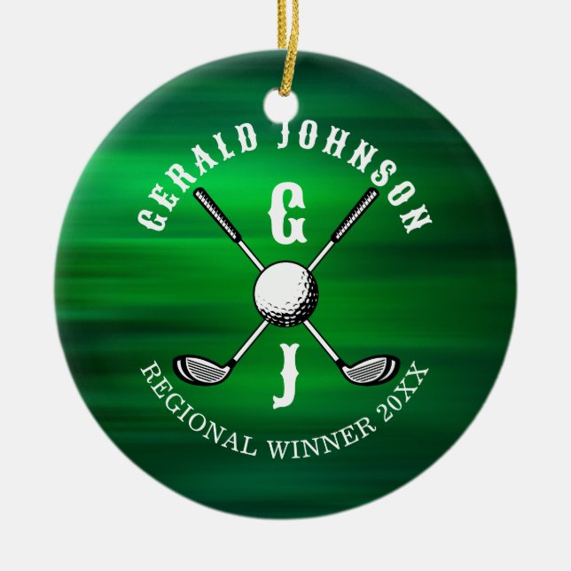 Minimalist Elegant Golf Monogram Design Ceramic Ornament (Front)