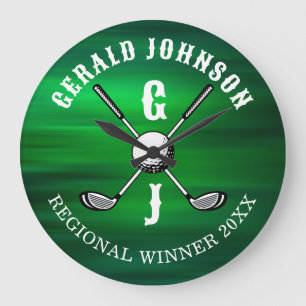 Minimalist Elegant Golf Monogram Design Large Clock