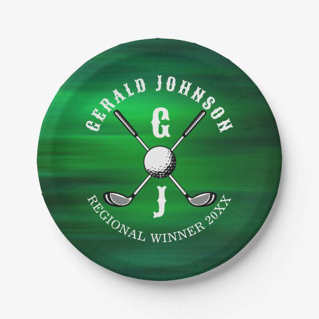 Minimalist Elegant Golf Monogram Design Paper Plates (Front)