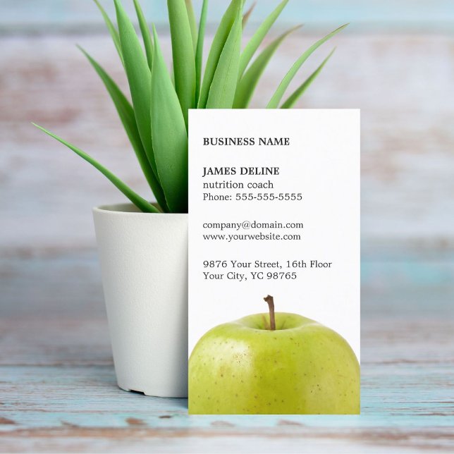Minimalist Elegant Green Apple Nutritionist Business Card (Creator Uploaded)