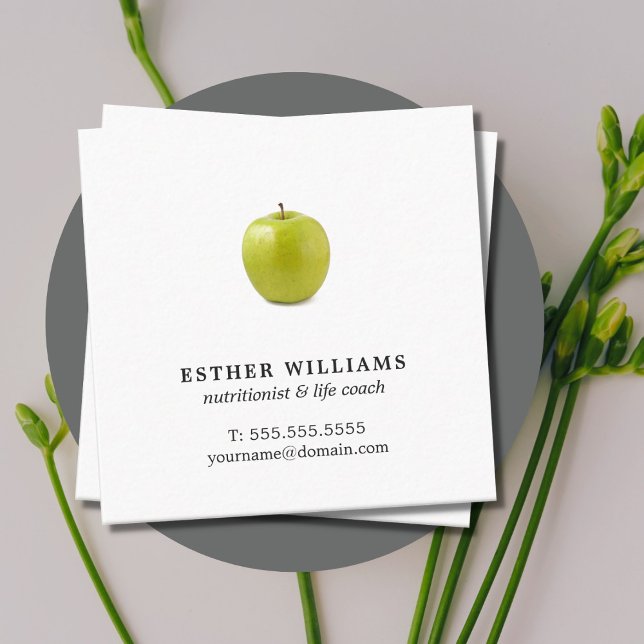 Minimalist Elegant Green Apple Nutritionist Square Business Card (Creator Uploaded)