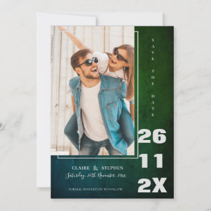 Minimalist Elegant Green Bold Font Photo Wedding Save The Date