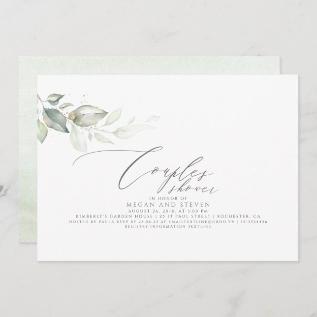 Minimalist Elegant Greenery Couples Shower Invitation (Front/Back)