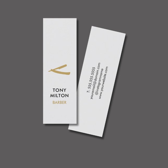 Minimalist Elegant Grey Faux Gold Barber Mini Business Card (Creator Uploaded)