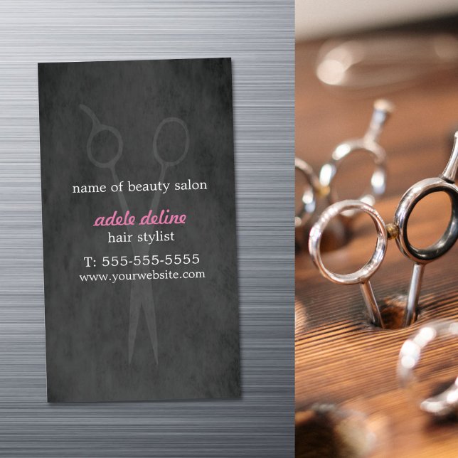 Minimalist Elegant Grey Pink Hair Stylist Business Card Magnet (Creator Uploaded)