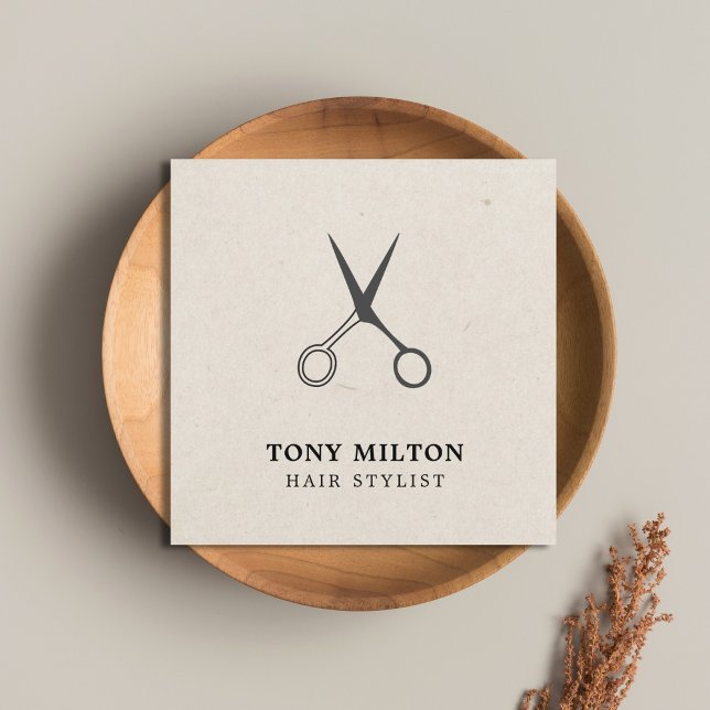 Minimalist Elegant Grey Scissors Hairstylist  Square Business Card (Creator Uploaded)