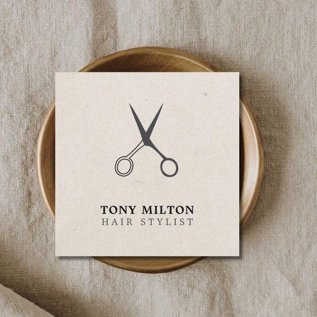 Minimalist Elegant Grey Scissors Hairstylist Square Business Card (Creator Uploaded)