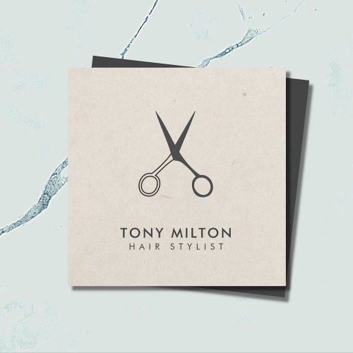 Minimalist Elegant Grey Scissors Hairstylist Square Business Card