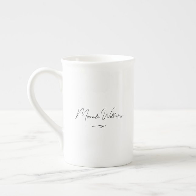 Minimalist Elegant Handwritten Custom Name  Bone China Mug (Left)