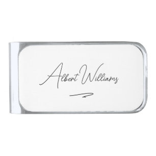 Minimalist Elegant Handwritten Custom Name Silver Finish Money Clip