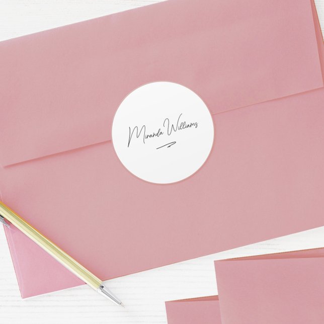 Minimalist Elegant Handwritten Custom Name White Classic Round Sticker (Creator Uploaded)