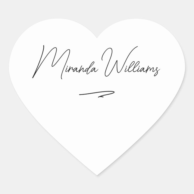 Minimalist Elegant Handwritten Custom Name White Heart Sticker (Front)
