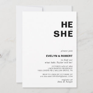 Minimalist Elegant He or She Gender Reveal Invitation
