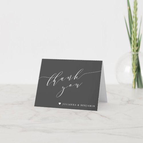 Minimalist Elegant Heart Black White Wedding  Thank You Card