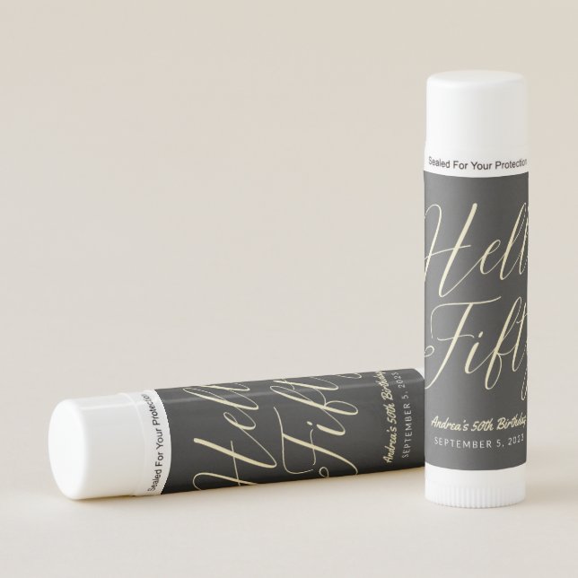 Minimalist Elegant Hello Fifty Souvenir Birthday Lip Balm (Front)
