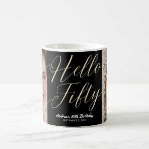 Minimalist Elegant Hello Fifty Thank you Birthday Coffee Mug