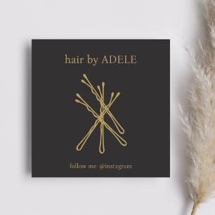 Minimalist Elegant Ivory Black Golden Hair Pins Square Business Card