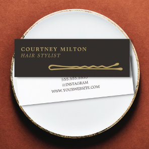 Minimalist Elegant Ivory Black Golden Hair Stylist Mini Business Card