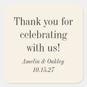 Minimalist Elegant Ivory Vintage Wedding Thank You Square Sticker