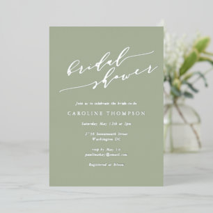 Minimalist Elegant Jade Green Bridal Shower Silver Foil Invitation