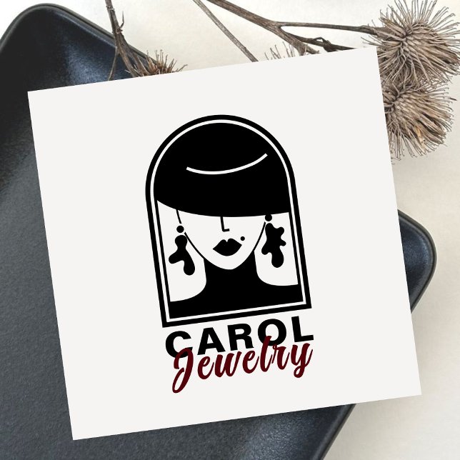 Minimalist Elegant Jewelry Designer Black Logo  Square Business Card (Creator Uploaded)