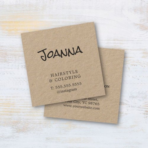 Minimalist Elegant Kraft Black Hairdresser Square Business Card