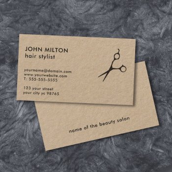 Minimalist Elegant Kraft Paper Scissor Hairstylist Business Card by pro_business_card at Zazzle