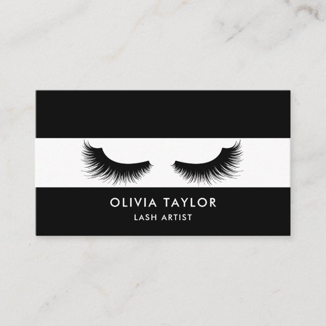 Minimalist Elegant Lashes Black and White Business Card (Front)