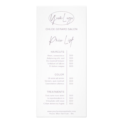 Minimalist Elegant Lavender Fog Modern Price List Rack Card