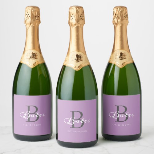 Minimalist Elegant Lavender Purple Script Name Sparkling Wine Label