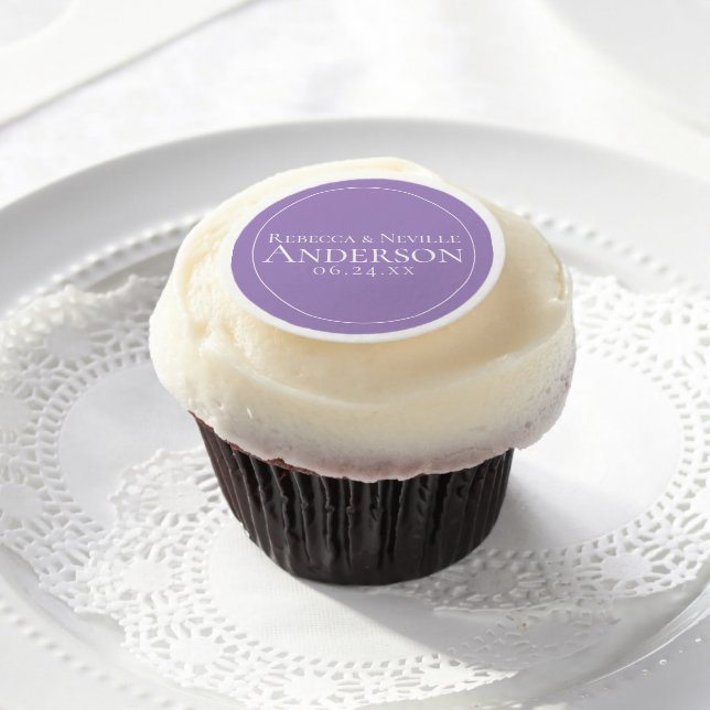 Minimalist Elegant Lavender Text Wedding Edible Frosting Rounds (Cupcake)