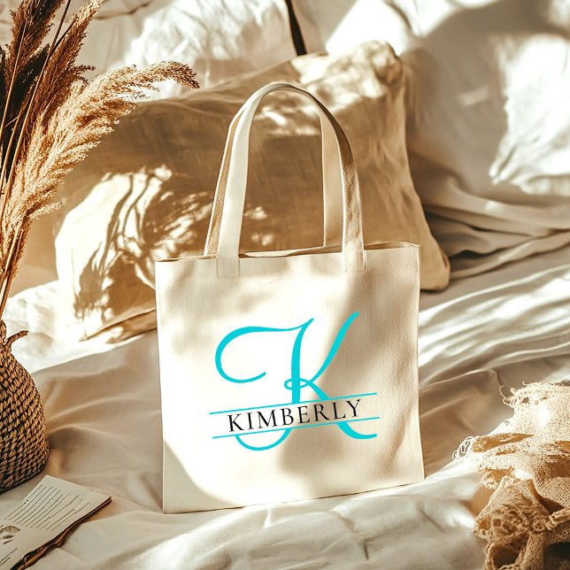 Minimalist Elegant Light Blue Monogram Bridesmaid Tote Bag (Creator Uploaded)