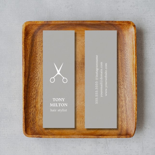 Minimalist Elegant Light Grey White Hairstylist Mini Business Card (Creator Uploaded)