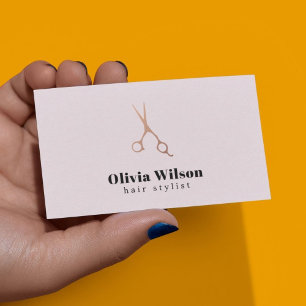 Minimalist Elegant Light Rose Gold Scissors Hair Business Card