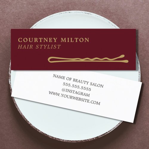Minimalist Elegant MahoganyRed Golden Hair Stylist Mini Business Card