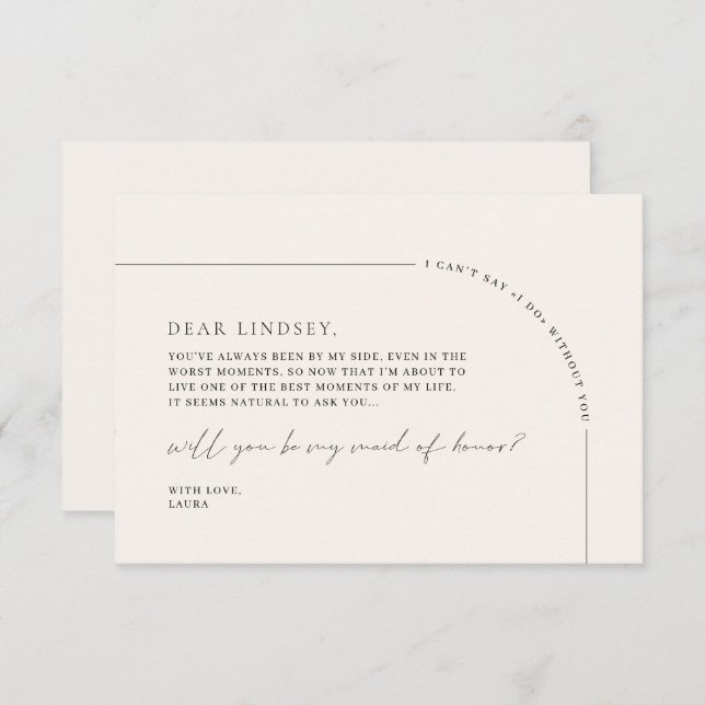 Minimalist Elegant Maid of Honor Proposal Card (Front/Back)