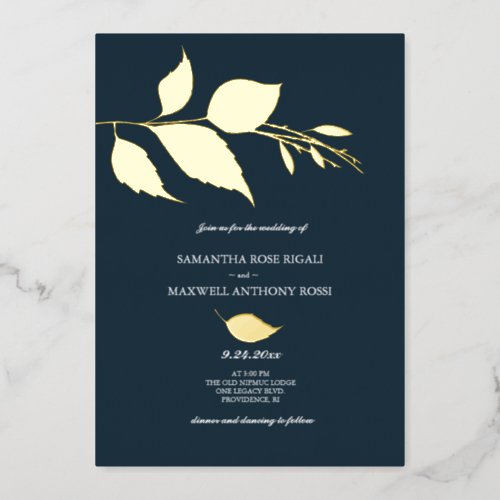 Minimalist Elegant Midnight Blue Wedding Foil Invitation