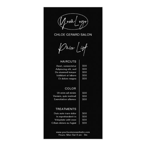 Minimalist Elegant Minimal Black Modern Price List Rack Card