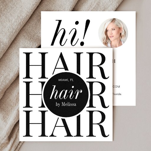 Customizable Minimalist Elegant Modern Black Hair Stylist Photo Square Business Card