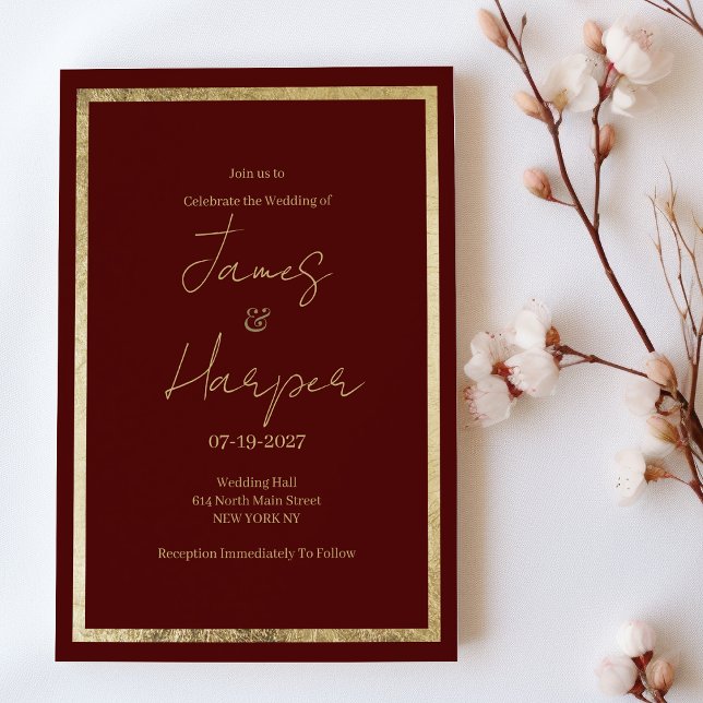Minimalist elegant modern burgundy gold Wedding Invitation (Minimalist elegant modern burgundy gold Wedding )
