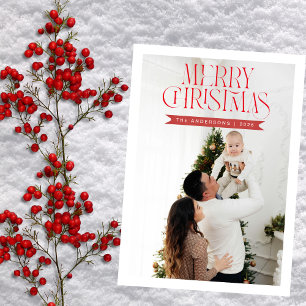 Minimalist Elegant Modern Christmas Family 1 Photo Holiday Card