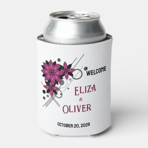 Minimalist elegant modern luxury Burgundy floral Can Cooler