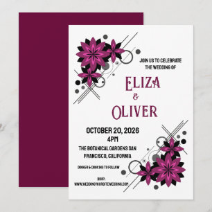 Minimalist elegant modern luxury Burgundy floral Invitation