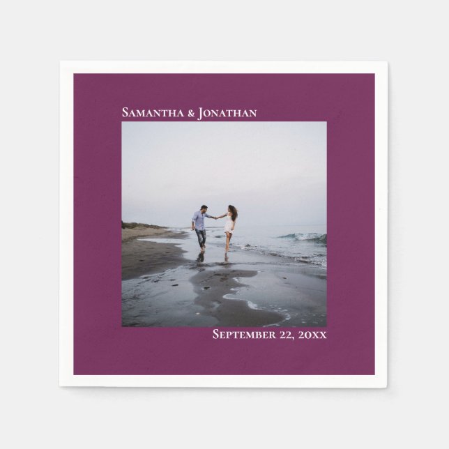 Minimalist Elegant Modern Magenta Wedding Photo Napkins (Front)